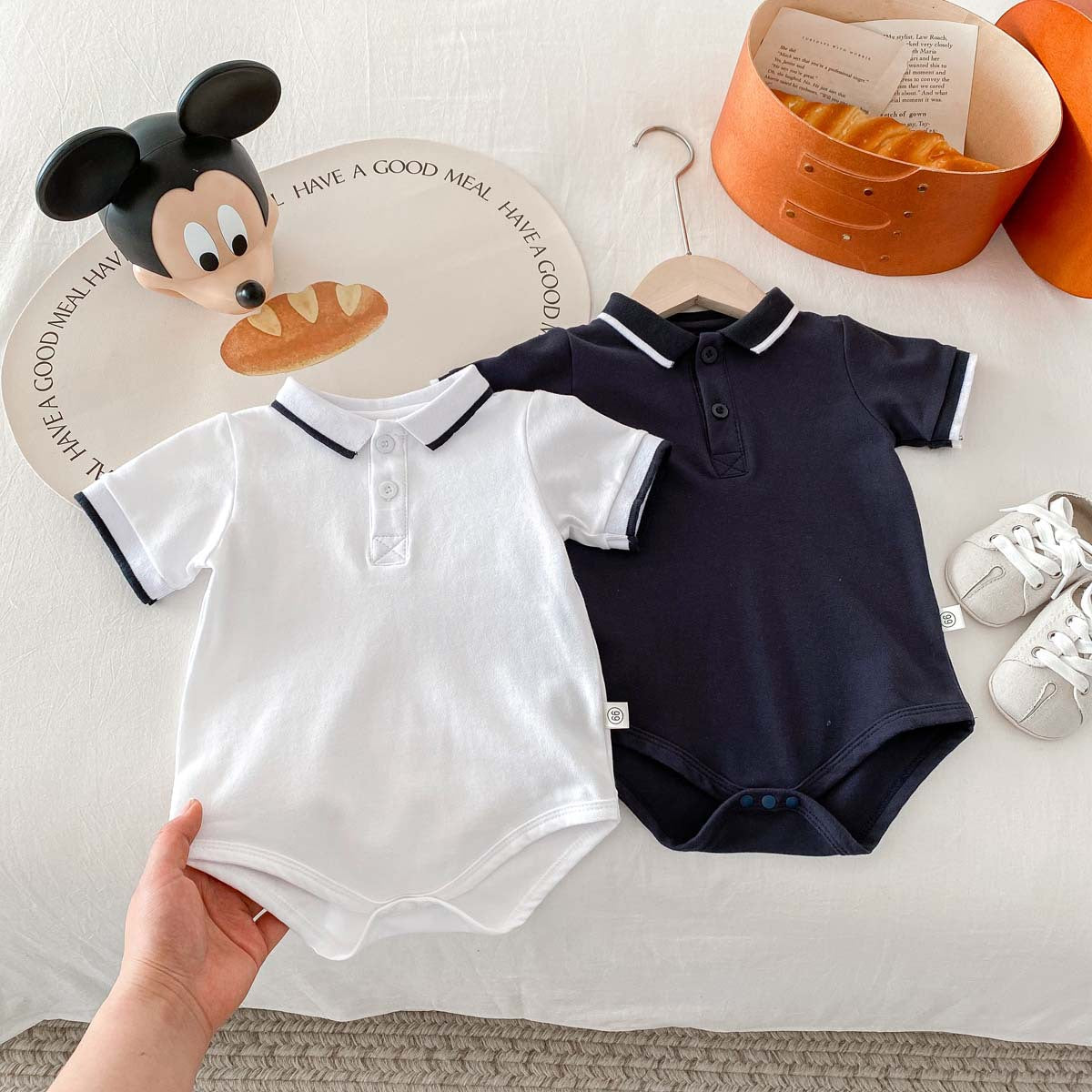 A boy&#039;s clothes summer short-sleeved Polo shirt bag fart ha clothes baby jumpsuit baby lapel one-year-old cotton climbing suit