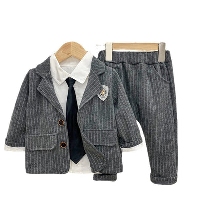 Conjunto de manga larga para niños y niños, conjunto de tres piezas, traje para niños, vestido elegante, conjunto de traje pequeño de primavera y otoño, 0,3 kg 