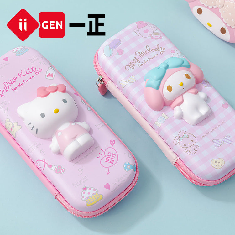 Estuche para bolígrafos de descompresión con imagen de la familia Sanrio, estuche multifuncional para papelería para estudiantes, estuche para bolígrafos para niños 