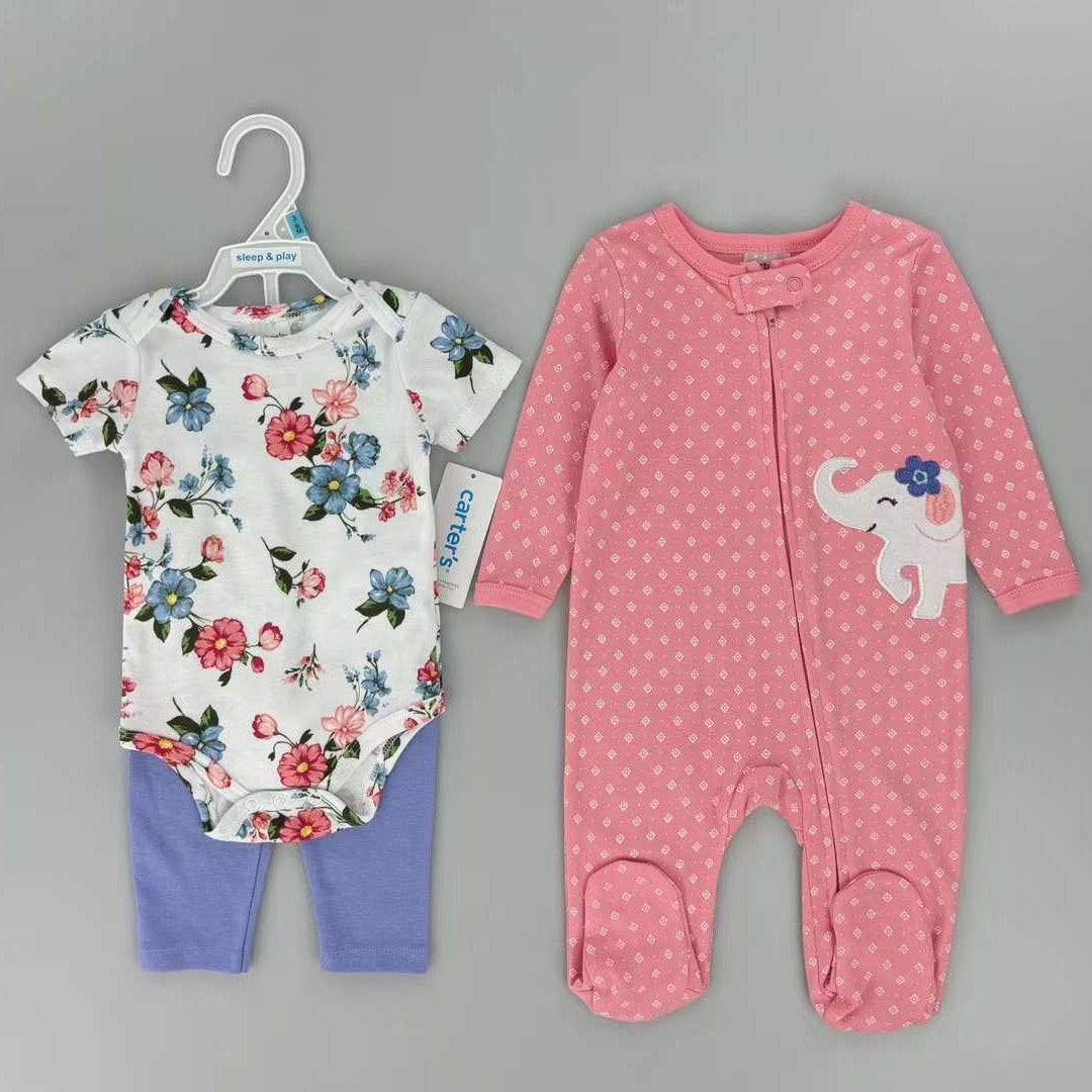 Newborn baby 3-piece one-piece one-piece cotton climbing wrapping foot Hayi foreign trade children's crawling suit one-piece