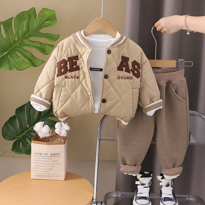 A Children's autumn and winter Korean version of the new sports jacket medium and large children's letter baseball jersey boys' stand-up collar jacket wholesale