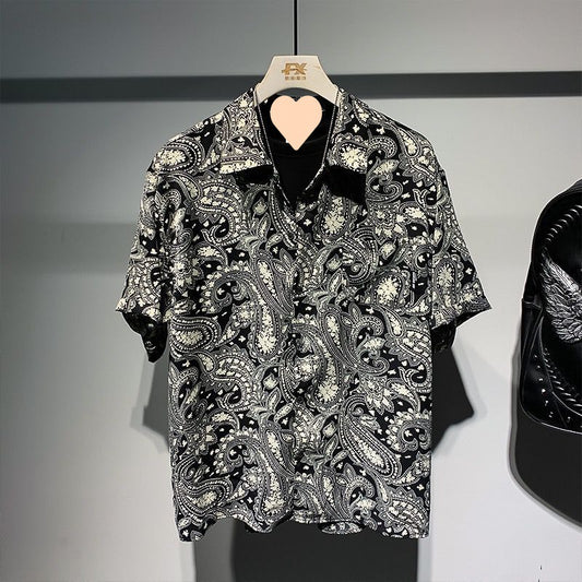 Camisa estampada de manga corta para hombre de una marca de moda, novedad de verano 2023, camisa informal estilo pop street cómoda y relajada para hombre 