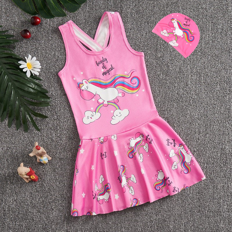 A children's swimsuit girls one-piece medium and large children's swim trunks girls swimsuit princess skirt style kids baby girl swimsuit 0.1KG