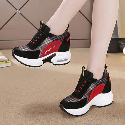 Women's shoes with an inner height increase of 6cm, Dad's shoes, women's spring new mesh thick sole, slimming casual sports shoes, cross-border