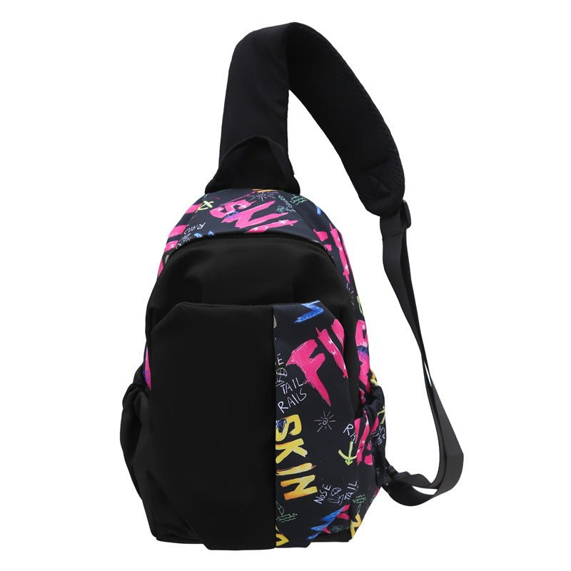 A graffiti breast bag men's niche design sense trendy cool sports messenger bag trendy brand versatile student travel shoulder backpack women