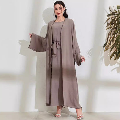 Women's Middle Eastern Muslim Clothing Fashion Elegant Cardigan Dress Belt Robe