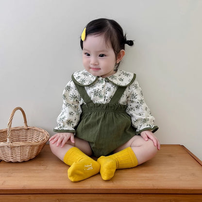 Baby suit new Korean western style clothes baby doll shirt floral top strap bag fart pants two-piece suit