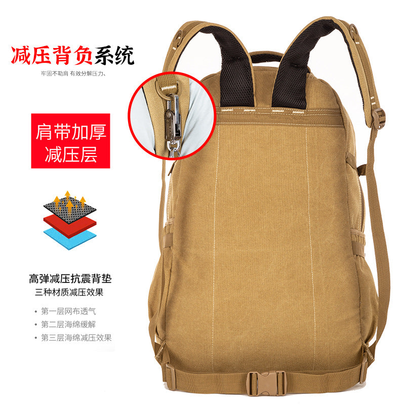 A Wholesale durable wear-resistant extra-large capacity thickened canvas backpack men's retro fashion travel outdoor mountaineering back