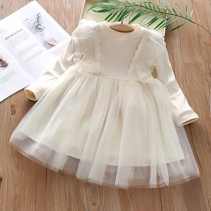 Girls' Spring and Autumn Dress, Puffy Tulle Skirt, Small Kids  New Children's Foreign Style Lace Princess Skirt Long Sleeve 0.18kg