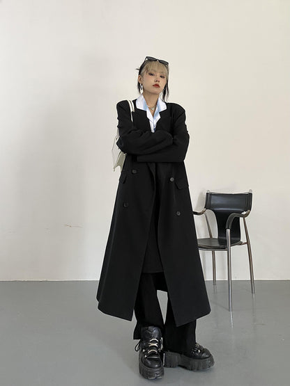 A autumn and winter new ins trendy Internet celebrity high retro British style medium long knee suit trench coat women