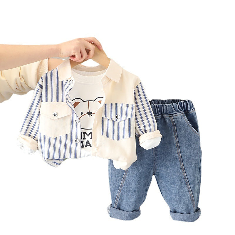 A foreign trade children's clothing kindergarten out clothing men's and women's clothing spring and autumn Internet celebrity children's stripes small and medium **