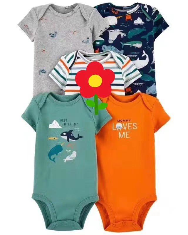 Children's summer new infant short-sleeved triangle clothes crawling clothes, five baby onesies, price for 5 piece 0.28kg