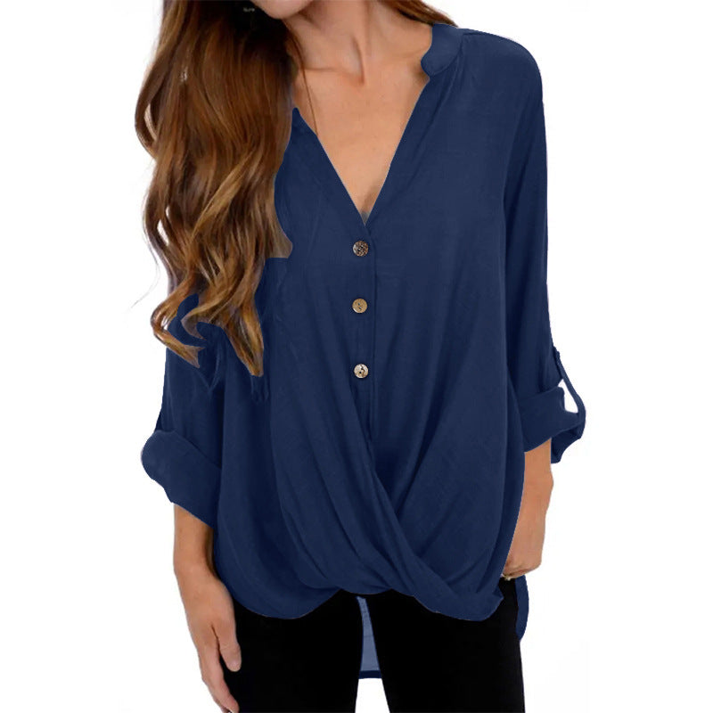 Summer cotton pullover v-neck loose-fitting women's shirt