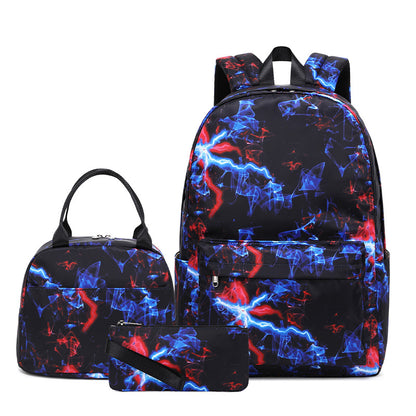 A 2023 new backpack three-piece set of printed cross-border large capacity middle school school bag fashion student backpack