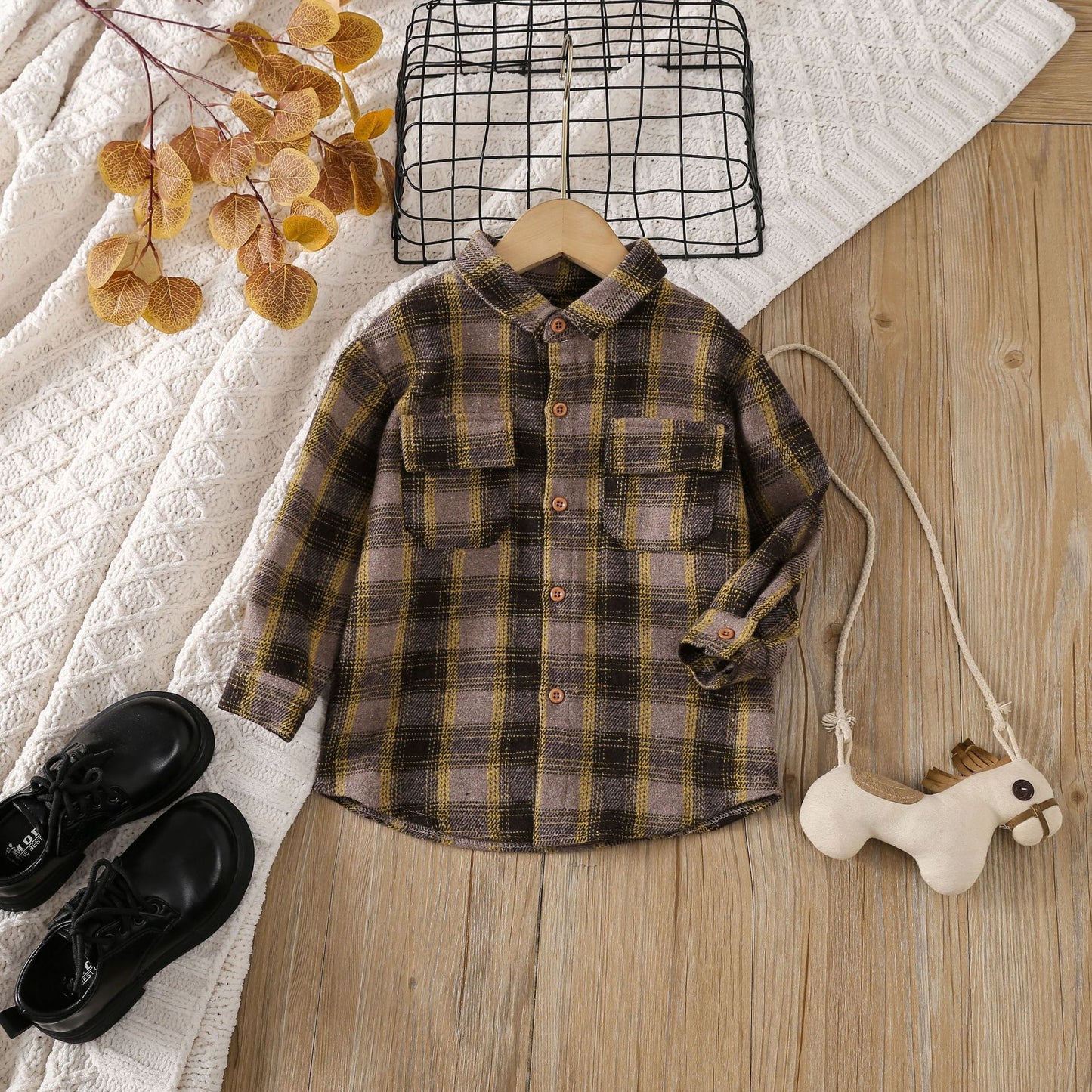 A kids wear cross-border foreign trade popular children's clothing boys and girls multi-colored plaid long-sleeved tops, spring and autumn shirts