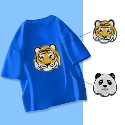 Camiseta de manga corta para niños, ropa para niñas pequeñas, camiseta de verano con lentejuelas que cambian de color, camiseta de media manga suelta extranjera, envío directo de una pieza 