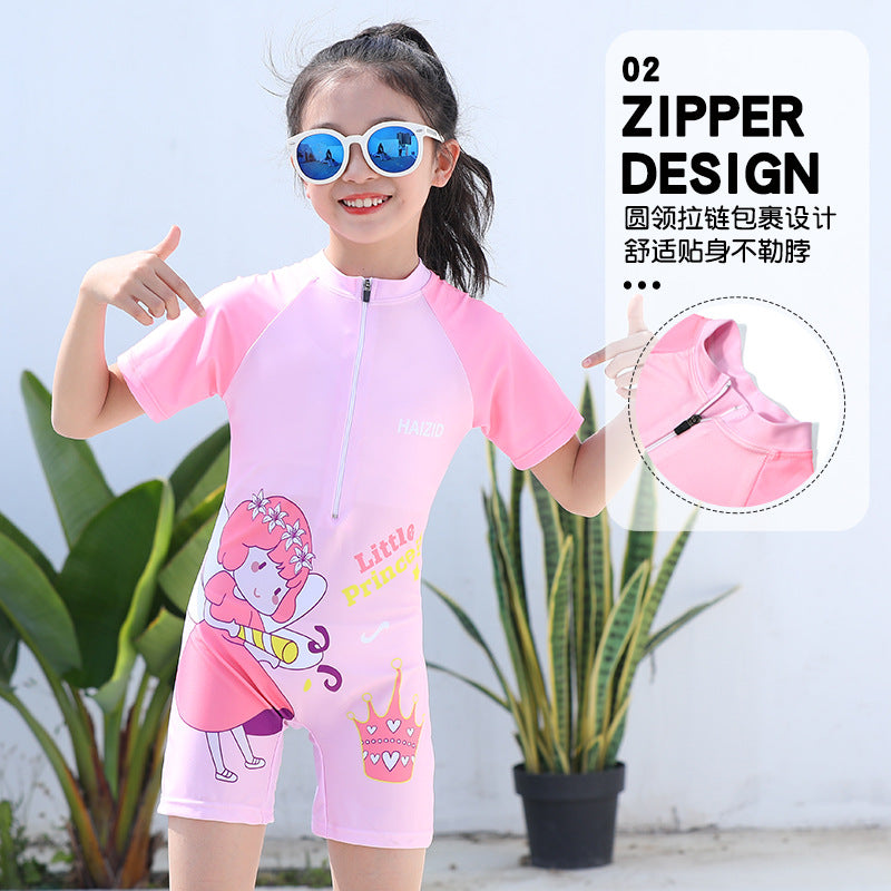 A new children's swimsuit cute cartoon print mermaid short sleeved jumpsuit factory wholesale 0.15KG