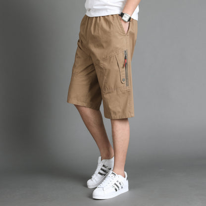 A cotton men's casual pants summer thin large size loose mid-life cargo sweatpants cropped pants men's cropped pants