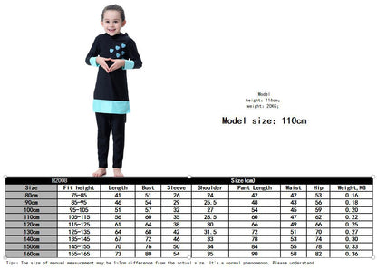 A Factory Spot Girl's Long sleeved Contrast Color Love Hooded Swimsuit Set H2008 0.26KG