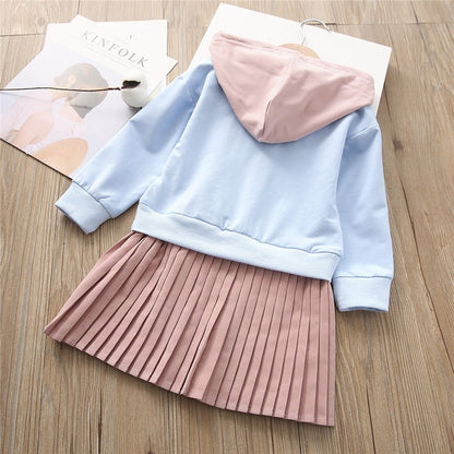 Girl's long sleeved hoodie dress Korean version Girl's hooded pleated fake two princess dresses 0.28kg