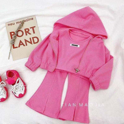 A girls autumn suit new Korean version of foreign style fashionable baby girl spring and autumn children's bell pants three-piece set