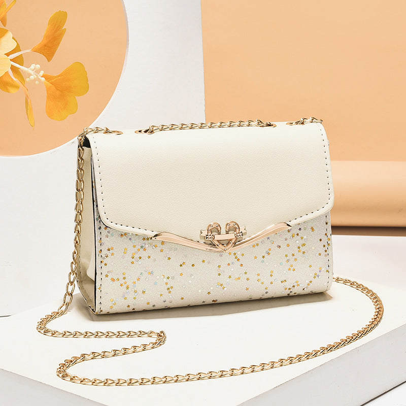 Chain crossbody bag for women, shoulder bag with sequins