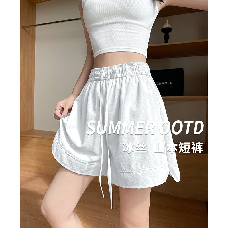 A five-point pants white ice silk sports summer 2024 new wear casual loose wide-leg medium pants Yamamoto shorts women