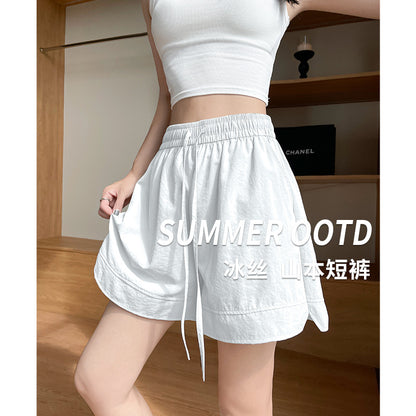 A five-point pants white ice silk sports summer 2024 new wear casual loose wide-leg medium pants Yamamoto shorts women