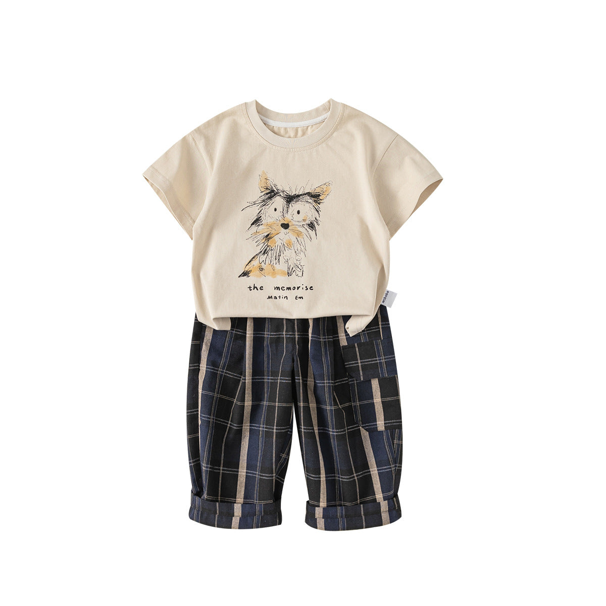 A babycity children's short sleeved T-shirt plaid pants two-piece set for 2024 summer boys summer outfit XT84138