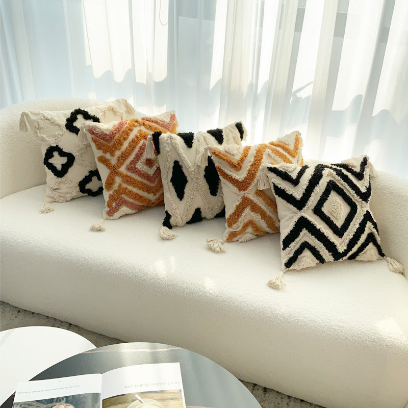 A cushion cover pillow case cushion tassels fleece rhombus plush pillow pillowcase