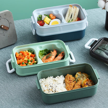 A 304 stainless steel double-layer insulated lunch box, heat-resistant and leak proof, student lunch box, microwave oven portable and portable lunch box, cute