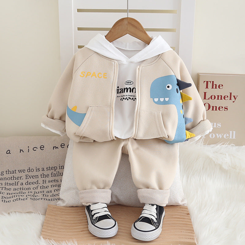 A Boys' Clothing Cartoon Spring Clothing Set 2024 New Foreign Style Children's Baby Baseball Clothing Three-piece Set