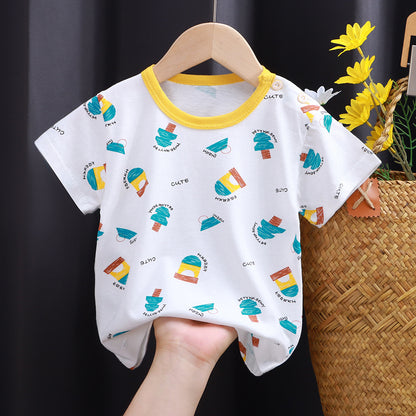 Nueva camiseta de manga corta para niños de puro algodón para niñas, ropa de verano para bebés, ropa de verano para niños, una pieza para reemplazo de cabello. 