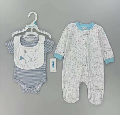 Newborn baby 3-piece one-piece one-piece cotton climbing wrapping foot Hayi foreign trade children's crawling suit one-piece