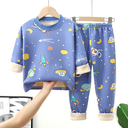 A Children's thermal underwear set Boys, middle children and girls fleece thickened long johns baby pajamas infant children's clothing