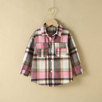 A kids wear cross-border foreign trade popular children's clothing boys and girls multi-colored plaid long-sleeved tops, spring and autumn shirts