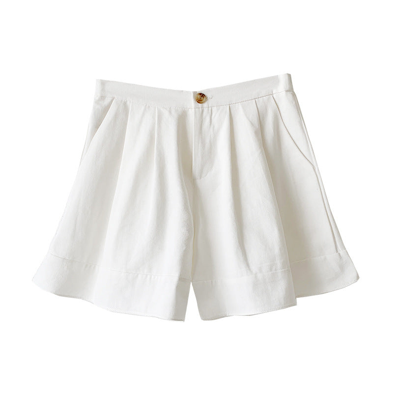 A versatile a word cotton and linen tooling shorts high waist 2024 summer white casual pants slim wide leg pants skirt women