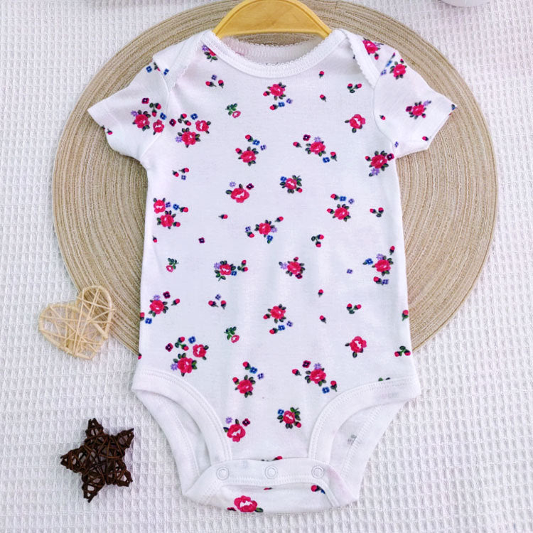 A Newborn summer short-sleeved one-piece clothes for infants and toddlers cotton triangle bag fart floral clothes for boys and girls wholesale