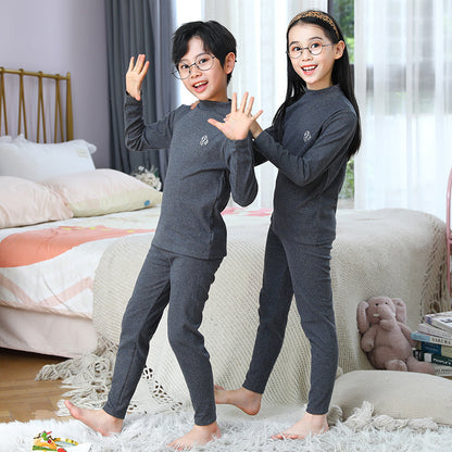 A Children's medium-neck thermal underwear Small medium-sized and older children's long johns Double-sided polished children's home primer set