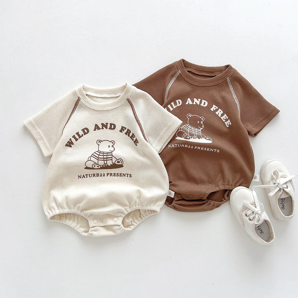 A ins summer dress children's round neck bag fart triangle hayi newborn baby cartoon clothes korean version of the outing one-piece crawling suit