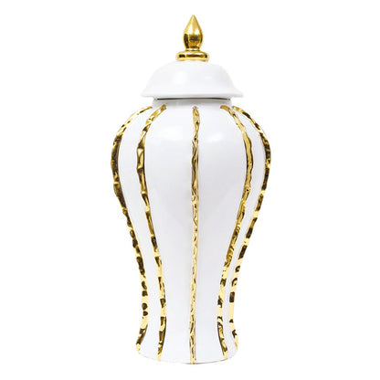 European style light luxury electroplated ceramic striped general jar open large vase model room living room hotel foyer decoration 1kg