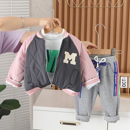 A Boys' fashion suit New baby foreign style autumn and winter three-piece set Spring, autumn and winter 1-5 year old children's clothes trend