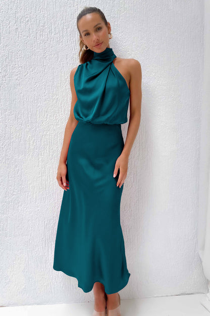 A 2024 spring and summer hot sale new high-end satin sleeveless dress European and American fashion elegant celebrity light evening dress