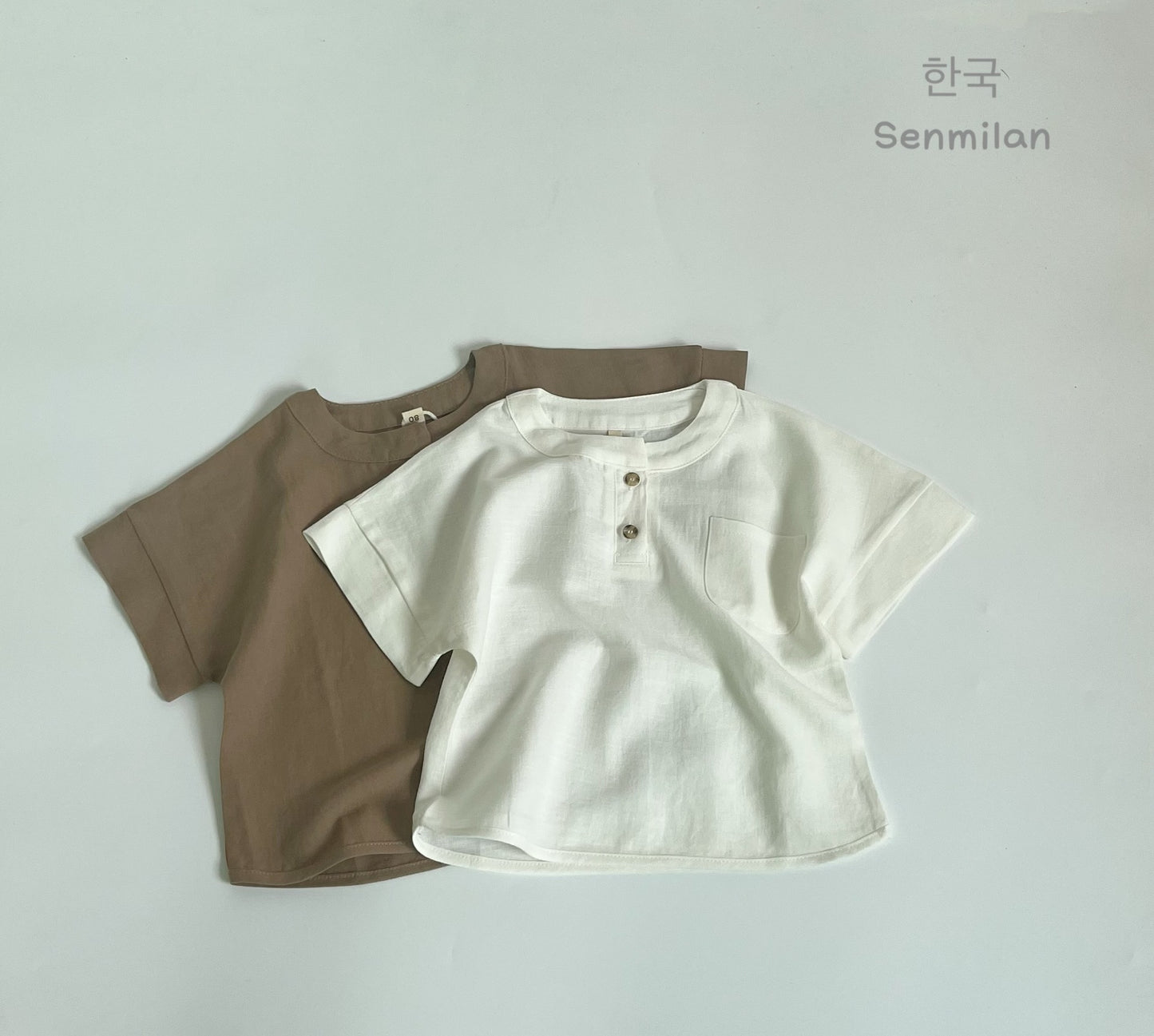 Children's Korean Shirt Summer New Round Neck Cotton Linen Shirt Men's and Women's Foreign Atmosphere Bat Sleeve Open Sleeve Short Sleeve Top 0.3kg