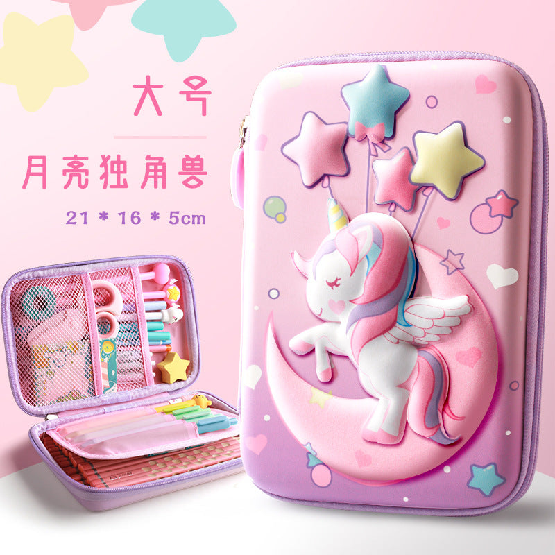 A Kuailiwen eva pencil stationery case wholesale elementary school girl multifunctional double layer kids large capacity pencil case