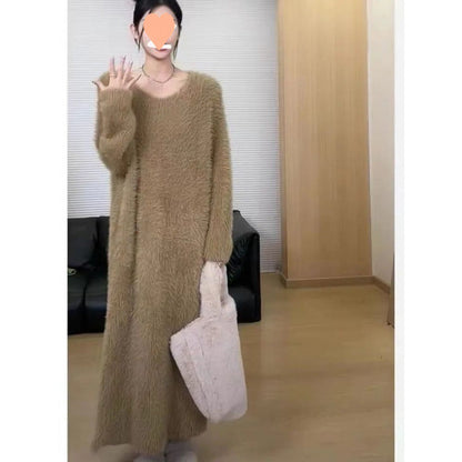 Mink-like sweater dress extra large women&#039;s spicy temperament warm knit bottoming shirt skirt knee-high (Weight:1 kg)