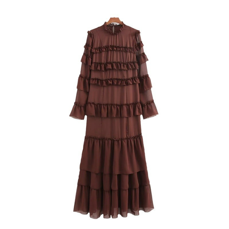 ZA women's clothing wholesale French design chiffon multi-layer ruffled long-sleeved dress high-end versatile holiday dress