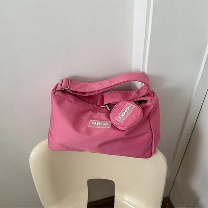 A 2024 New Crossbody Bag Student Classroom Bag Women's Instagram Wind Series Large Capacity Solid Color Mother and Child Bag Single Shoulder Bag