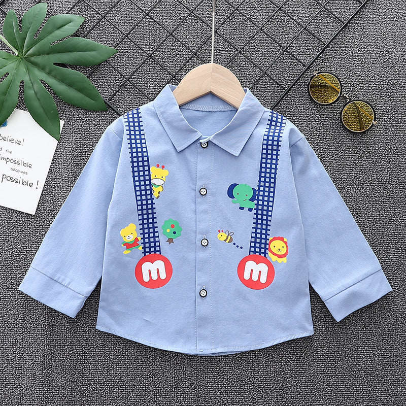 Spring New Boys Inner Lapel Shirt Long sleeved Boys Versatile Casual Outwear Top 0.3kg