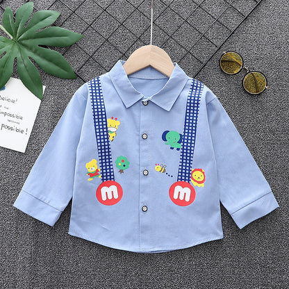 Camisa de solapa interior para niños, nueva primavera, manga larga, ropa de abrigo informal versátil para niños, 0,3 kg 